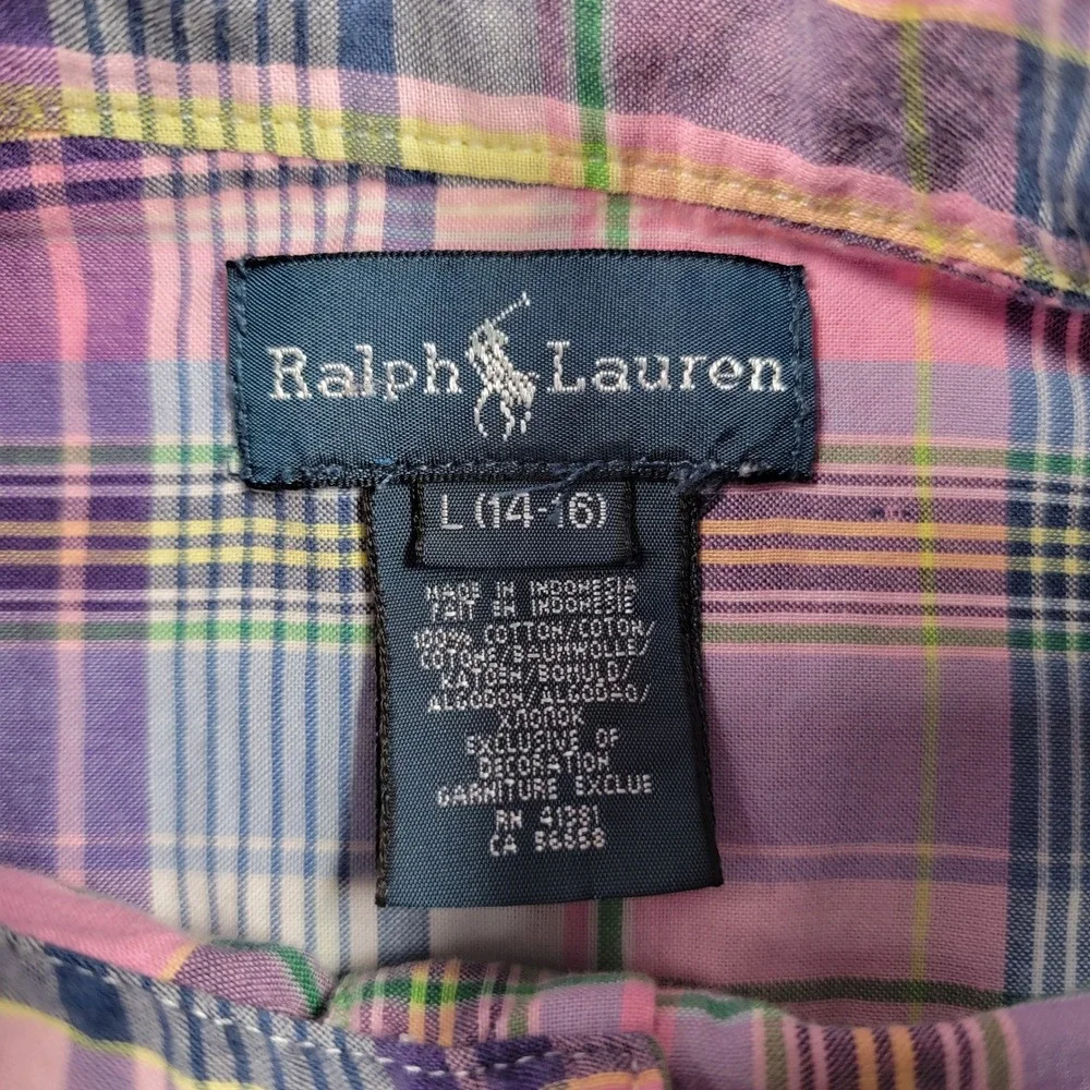 Kids Ralph‎ Lauren Plaid Button Down Shirt, Pink/Green, Size 14-16, Pre-Owned